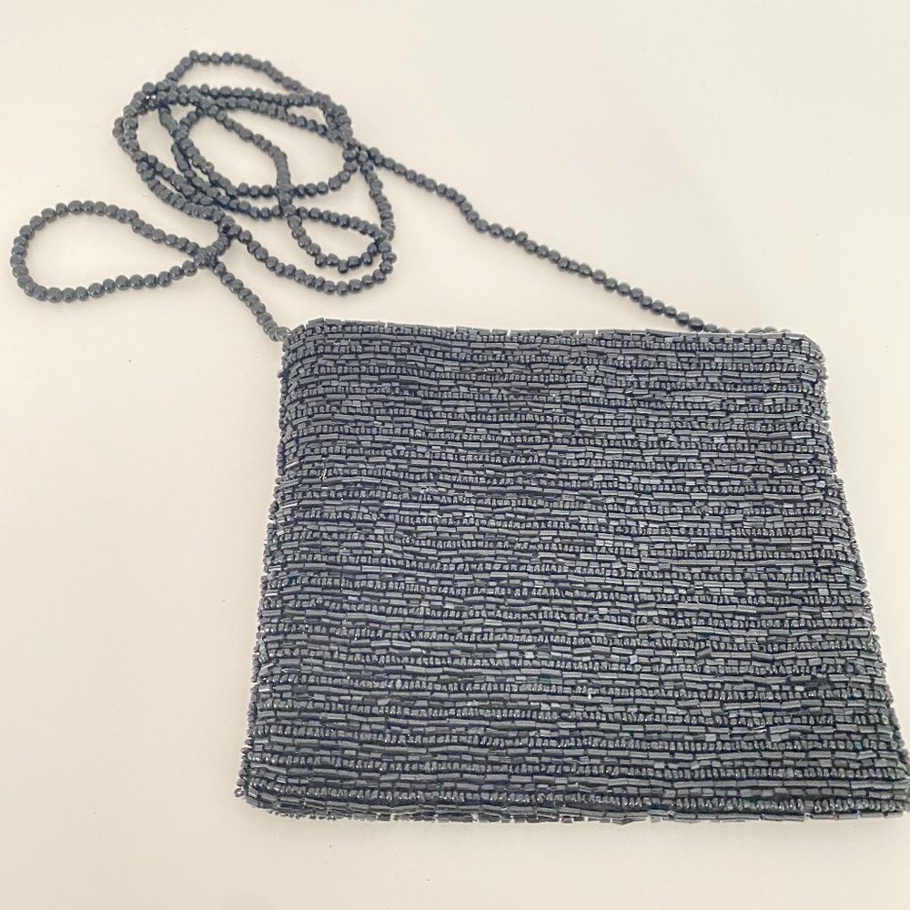 Ann Taylor Beaded Purse Cross Body Snap Closure Black